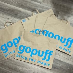 Last Chance! 6 NWT GOPUFF Self adhesive Recycled Eco-Friendly Grocery Paper Bags